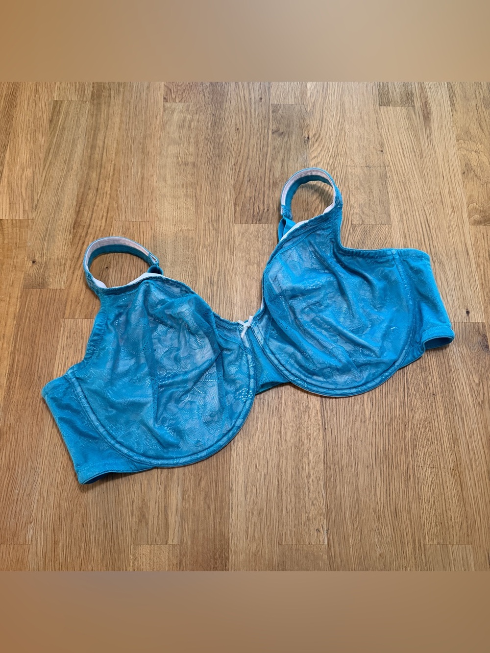 Cacique 50DD Teal Modern Lace Covered Unlined Full Coverage Bra